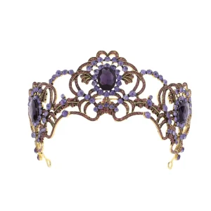 LUOXIN European and American Retro Pretty Baroque Bridal Crown Purple Rhinestone Hair Accessories for Wedding Party