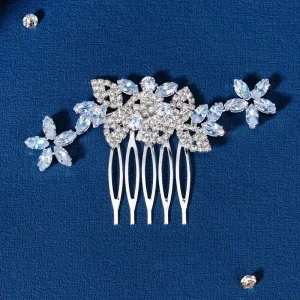 LUOXIN Fashion Crystal Bridal Hair Side Comb Rhinestone Leaf Flower Alloy Zircon Wedding Hair Accessory