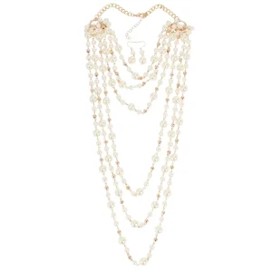 LUOXIN Fashion Multilayer Pearl Statement Women Long Sweater Chain Choker Necklace Set