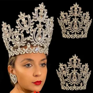 LUOXIN Hollow Large Rhinestone Crown Tiara Wedding Hair Accessories Gift Luxury Headband Big Crystal Bridal Crown