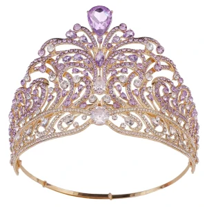 LUOXIN Large Round Queen Rhinestone Tiaras Party Stage Show Hair Accessories Crystal Wedding Crowns