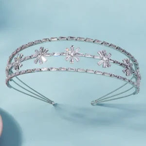 LUOXIN New Romantic Zircon Bridal Hair Accessories Three Layer Crystal Flower Headband for Wedding