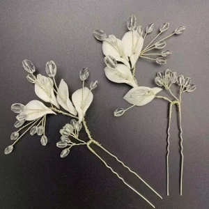 LUOXIN Romantic Handmade Clear Crystal Bridal Clay Leaf Hair Pin Wedding Hair Accessories Women Jewelry