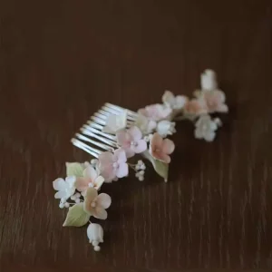 LUOXIN Romantic Sweet Wedding Hair Accessories Silver Colorful Clay Flowers Pearls Hair Combs for Anniversaries