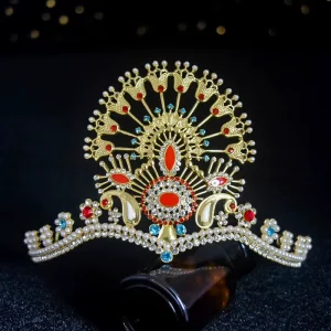 LUOXIN Vintage Bride Wedding Decoration Jewelry Pearl Rhinestone Gold Crown Arab Tiara