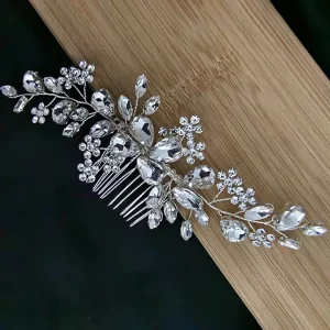 LUOXIN Wedding Hair Accessories Big Rhinestone Flower Handmade Bridal Hair Comb for Women