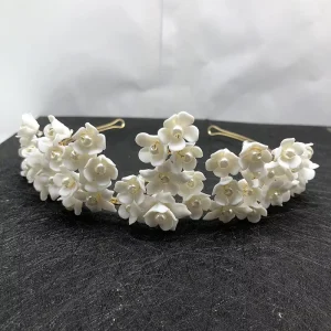 LUOXIN Wedding Tiara Bridal Crown Hair Accessories Women Handmade Clay Flower Headband