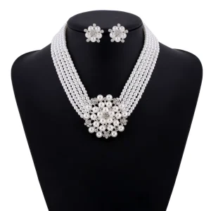 LY749 High Quality Fashion Pearls Jewelry Set Women Choker Pearls Necklace Earrings Set Jewelry