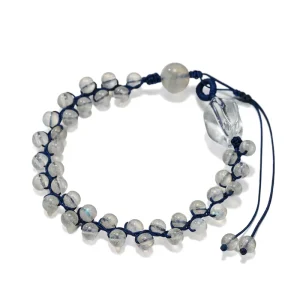 Labradorite Macrame Bracelet with Clear Quartz Agate Aquamarine Quartz Freshwater Pearl Handwoven Bracelet Healing Yoga Jewelry