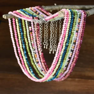 Ladies’ Bohemian Candy Color Natural Stone Bead Necklace Handmade Summer Fashion Jewelry for Gift Healing Crystal Powder Look