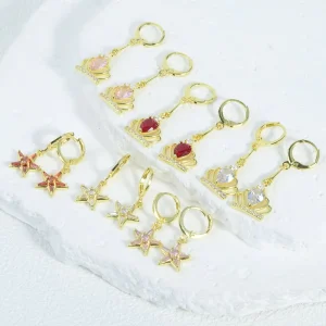 Ladies’ Crown Star Exquisite Pendant Earrings 14K Gold Plated Zircon Earrings Elegant Jewelry for Wedding&Anniversary Gifts