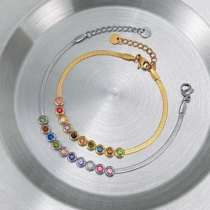 Ladies Cute Bead Bracelets Minimalist Stainless Steel Jewelry Colored Zircon Bracelet Accessories ALN26010009