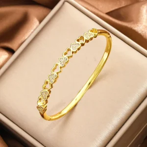 Ladies’ Diamond Inlaid Heart-shaped Hollow Bracelet 18K Gold Non Fading Temperament Bracelet