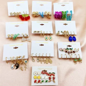 Ladies Gold Plated Geometric Fashion Accessories Trending Classic Style Enamel Earrings Cute Ear Rings Jewelry for Women