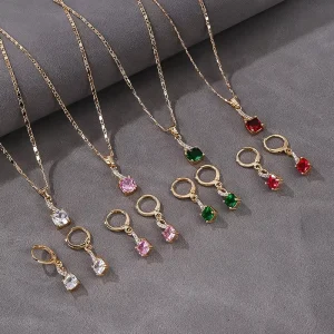 Ladies Luxury 18K Gold Laminated Brass Fine Jewelry Set CZ Cubic Zirconia Earrings Necklace for Party Gifts