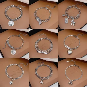 Ladies Pearl Bracelets Thick Chain Titanium Steel Bracelet Adjustable Tennis Bracelet