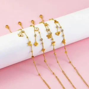Ladies’ Stainless Steel Fashionable Tassel Zircon Shell Butterfly Flower Heart Shaped Anklets Do Fade