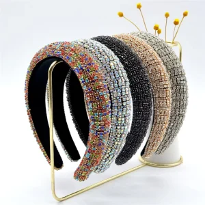 Ladies Vintage Hair Accessories Wide Hairband Rhinestone Headbands for Women