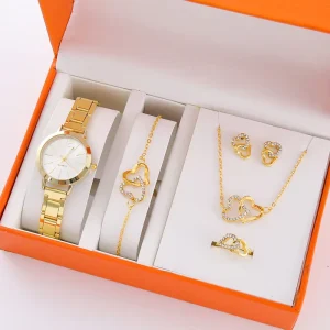 Ladies’ Watch Fashion Style Luxury Boutique Set Gift Box Women’s Watch Bracelet Jewelry Set 5PCS
