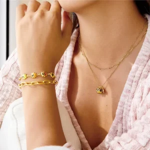 Ladybug Enamel Charm Bracelet 18K Gold Stainless Steel Bracelet Waterproof and Non Fading Fashion Chain and Link Bracelet
