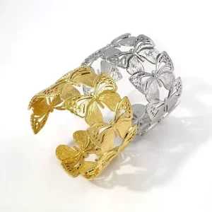 Lady’s Simple Adjustable Stainless Steel Bracelet Fashionable Flower Butterfly Design Creative Jewelry