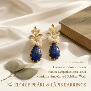 Lapis Lazuli Pearl Earrings Natural Gemstone Freshwater Pearl Handmade Elegant Women Fashion Jewelry Daily Wear Gift