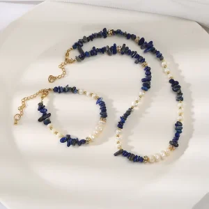 Lapis Zircon Baroque Pearl Bangle Bracelet Noble Retro Style Exquisite Hand Jewelry Gift Choice for Mother Wife Girlfriend Lover