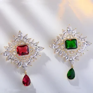 Large Crystal Elegant Rhinestone Jewelry Water Drop Silver Plated Brooches for Women