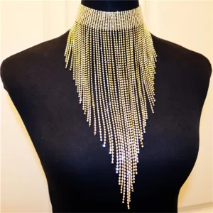 Large Diamond Fronded Necklace with Gold Plating Wedding Jewelry for Banquets Parties Body Accessories for Gifts