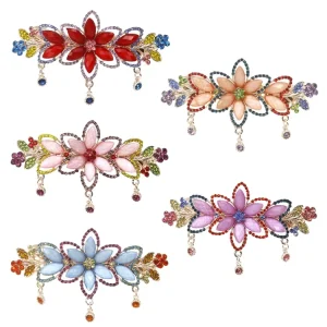 Large Flower Tassel Hairclip Red Flower Alloy Ponytail Hairpin Classical 9.5cm Spring Hair Clips for Women