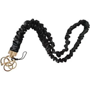 Large Loop Neck Strap Phone Lanyard Office ID Cord Gold colored T shaped Fixed Buckle Satin Alloy Elastic Keychain