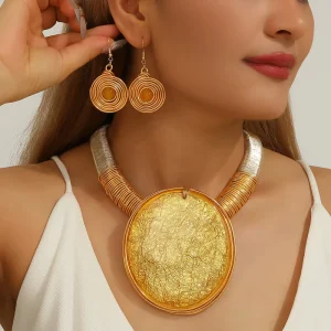 Large Pendants Chunky Statement Necklace Body Big Stone 18k Gold Plated Heavy Artificial Jewelry Set for African Women