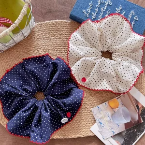 Large Retro Navy Blue Geometric Scrunchies Hair Rope Bun Hair Band Women’s Accessory Hair Tie Party for Women Girls