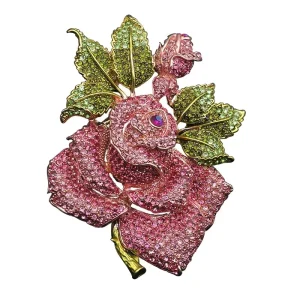 Large Size Pink Green the Links Sorority Stone Rose Flower Brooch Women Crystal Wedding Jewelry Fashion Lapel Pin Brooch