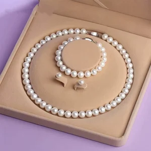 Large Size Shell Imitation Pearl Jewelry Set Three Piece Necklace Bracelet Earring Gift Accessories