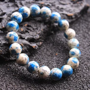 Large Stock Natural Azurite Cabochon Round Stone Bead K2 Bracelet Fashion Jewelry for Men’s and Women’s
