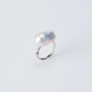 Large Vintage Style Geometric Shape Sterling Silver Ring Natural Freshwater Pearl for Wedding Gift Fashion Jewelry