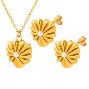 Latest 18K Gold Plated Stainless Steel Personalized Heart Necklace Fashionable Jewelry Set for Weddings Direct From Factory