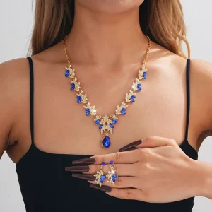 Latest Design Fashion Jewelry Set Alloy Crystal Rhinestone Necklace Earrings Sets for Engagement Wedding Party Gift