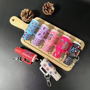 Latest Design PVC Mini Cup Keychain Cute Cup Pendant Coin Holder Keychain Backpack Storage Flower Detail