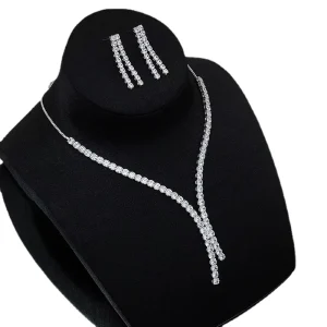 Latest Fashion Classic Silver Zircon Necklace Earrings Sets Luxury Wedding Engagement Party Costume Jewelry for Women Girls