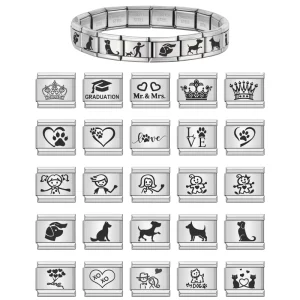 Latest Fashion Laser Puppy Pattern Custom Italian Charm Link 9mm Bracelet Stainless Steel DIY Make Bead Trendy Jewelry