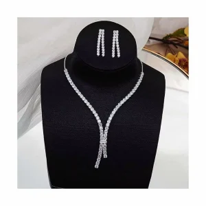 Latest Fashion Wedding Engagement Party Costume Jewelry Women Bridal Girls Luxury Silver Zircon Necklace and Earrings Sets