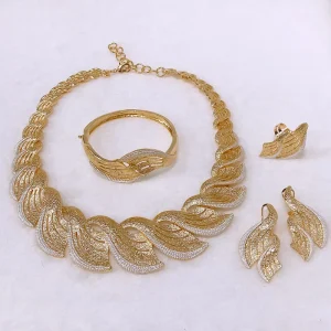 Latest Luxury Costume Popular Trendy Fashion Wedding Copper Alloy Gold Plated Party Gift Anniversary Engagement Jewelry Set