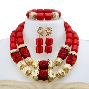 Latest Transfer Beads Hand knitted Necklace Women Jewelry Set AfricanStylish Coral Beads Jewelry Sets YL1016