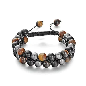Lava Rock Macrame Bracelet Adjustable Essential Oil Diffuser Double Layer Braided Ball Tiger Eye Hematite