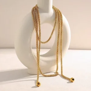 Layer Beaded Retro Pvd Gold Plated Stainless Steel Bead Chain Necklace for Women Simple Dainty Pendant Necklaces ALN25111028