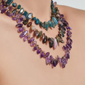 Layered Black Stone & Crystal Necklace for Women Boho Statement Multi Strand Fashion Jewelry