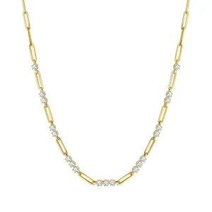 Layered Style 3.0mm Round Moissanite Paperclip Blade Chain S925 Silver Plated with 18k Gold Women’s Necklace