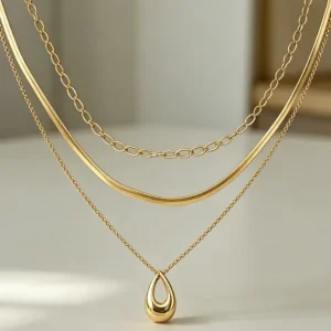Layered Teardrop Pendant Snake Herringbone Necklaces for Women Waterdrop Dainty Minimalist Statement Aesthetic Jewelry
